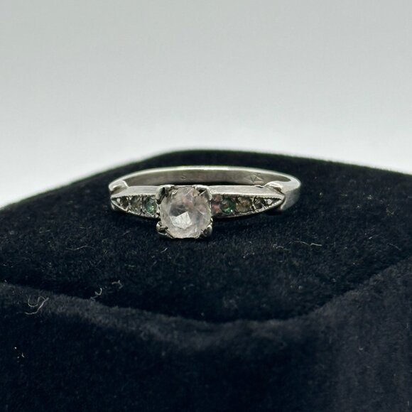 Sterling Silver Art Deco Vintage Paste Engagement Ring - Picture 7 of 9